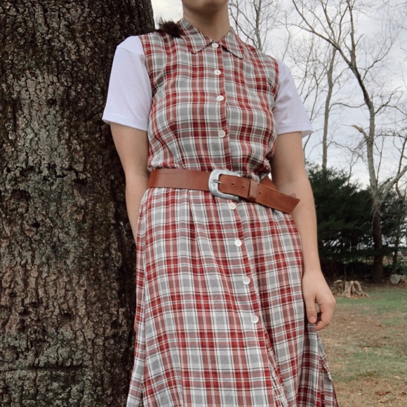 Vintage Dresses & Skirts - Vintage 90s Laura Ashley Red Plaid Midi Dress S/M